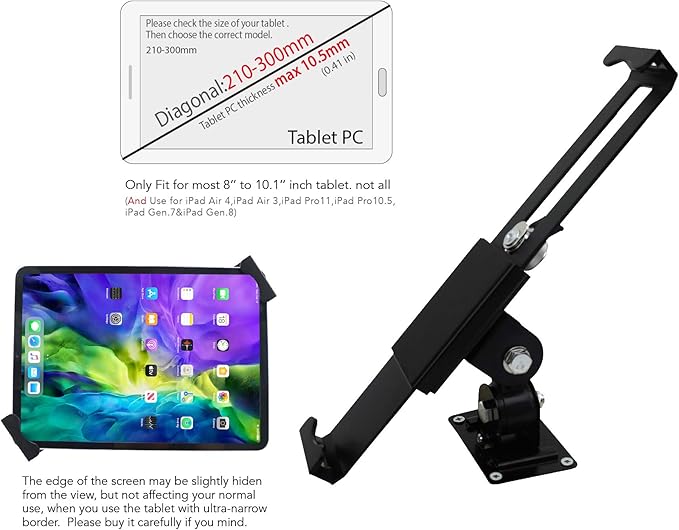 WeSTRUGGLE Tablet Wall Mount Holder with Lock and Key, Rotate Design Arbitrary Adjustment,Multi Angle,Bracket for Most 8 to 10.4 Inch,and for iPad Air &10.2,10.9,Pro 11 Galaxy tab,and More (Black)