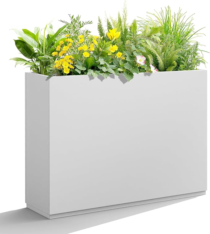 Metal Planter Box Rectangular Planter Box with Drainage Hole, Outdoor Large Planters, All-Weather Use, Rust-Resistance, for Flowers Plants, 35.4" L × 9.1" W × 25.6" H, White