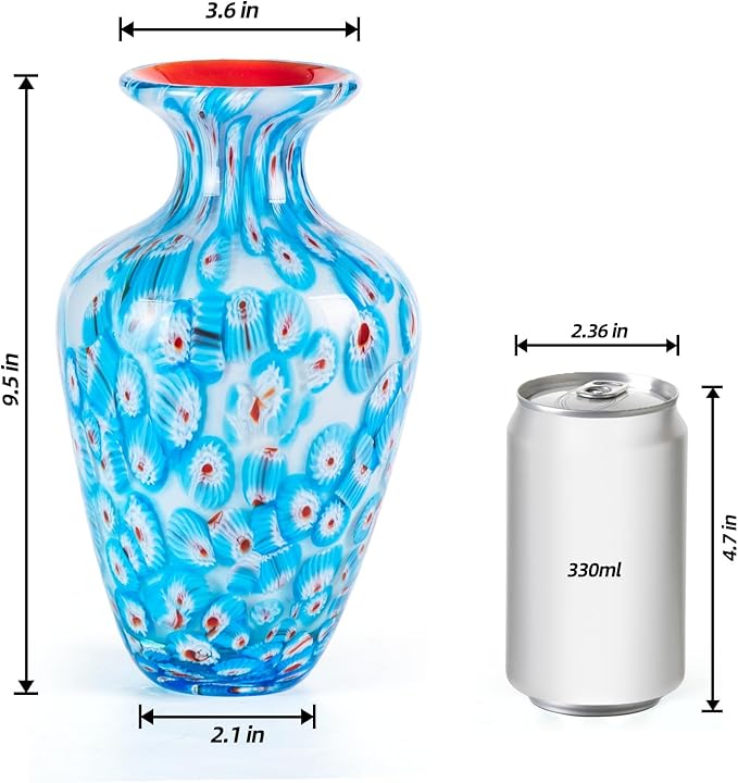 KAMMAK Colored Glass Vase, Beautiful Hand Blown Decorative Vase, Modern Art Vase for Flower Mantle Dining Table Centerpiece, Entryway Living Room Wedding Decoration, HR005