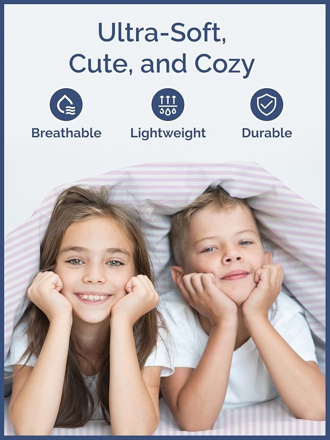 Kids Pink Pinstripes Full 4 Piece Sheet Set - Boys, Girls, Teens, Toddler - Easy Fit Deep Pockets - Breathable, Hotel Quality Sheets - Machine Washable - Wrinkle Free - Cute, Cozy, Soft - CGK Linens