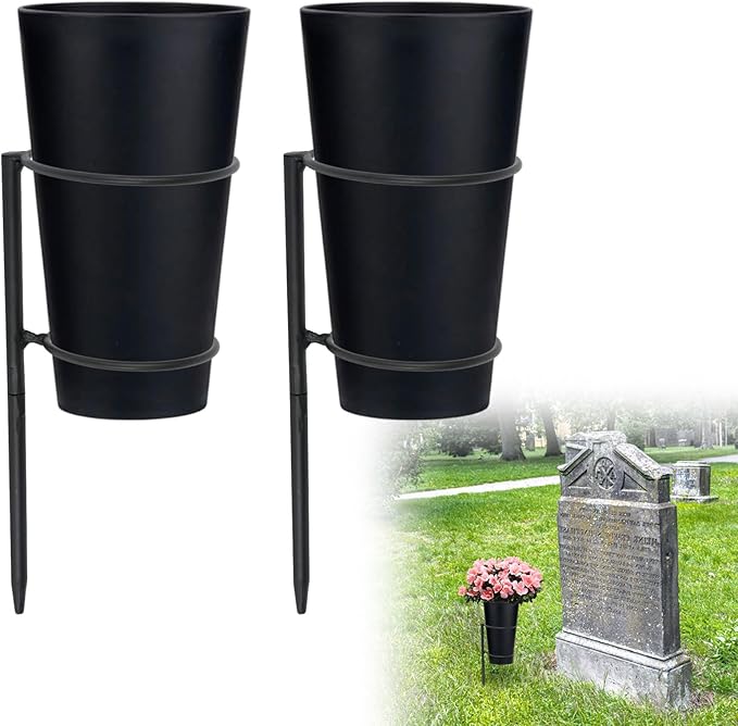Metal Cemetery Vases Flower Holder with Spikes Memorial vases for Grave Vase Decorations for Cemetery Vase Flower Holder for Memorial Grave Lawn Yard Funeral Headstone Decor with Freely DIY (2)