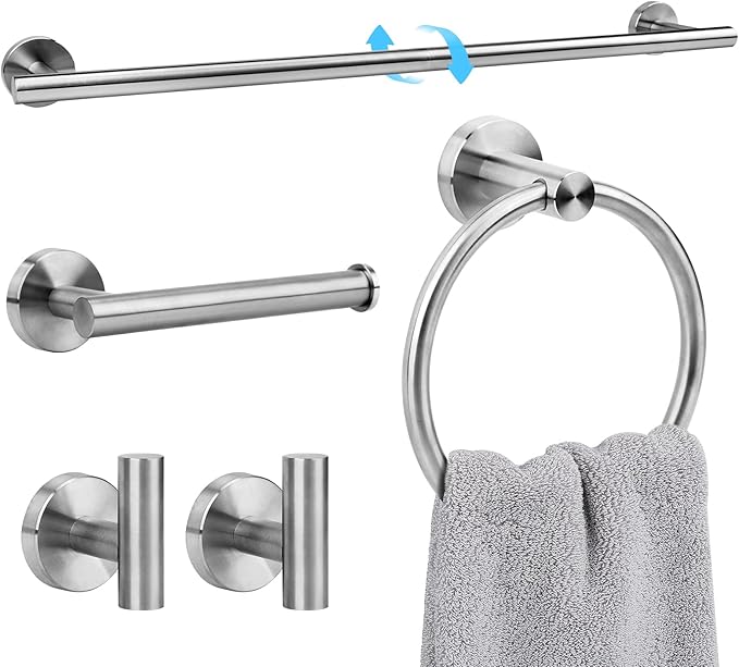 Brushed Nickel Bathroom Hardware Accessories Set 5 Piece, Stainless Steel Bath Towel Bar Set 24 Inch,Toilet Paper Holder,Towel Ring Holder,Towel Rack Set, Brushed Nickel