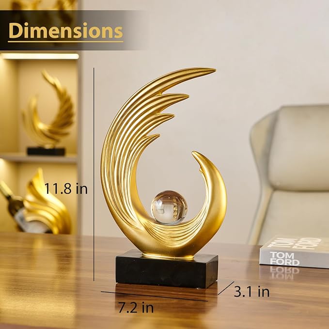 FJS Gold Modern Art Statue Decor, Coffee Table Bookshelf Shelf Decor Accents, Abstract Feather Sculpture Decorations for Dining Room Living Room Office