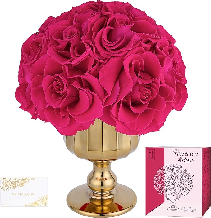 Forever Flowers Preserved Roses in Glass Vase, Decorative Flower Arrangement Centerpiece, Eternal Roses Gift for Women, Flower Decorations for Home Decor Party Living Room Bedroom Office, Rose Red