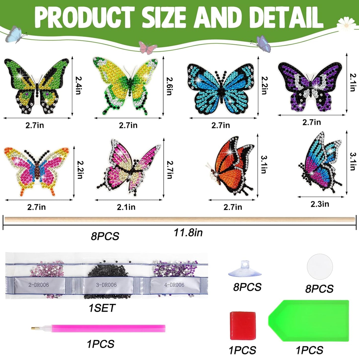 Wivico Butterfly Diamond Art Kits - 8 Pcs for Adults | Small Butterfly Stakes for Garden Decor