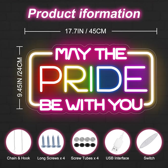 May The Pride Be With You Neon Sign, Pride Neon Light for LGBT Gay Bar Party Decorations, Rainbow Pride Sign, Love Wins Neon Sign for Bedroom Living Room Store Gay Bar Club Party Girls Gift