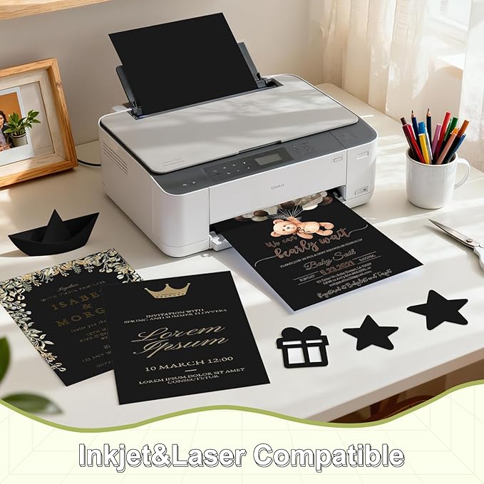 40 Sheets Cardstock 8.5x11, 65lb Black Card Stock, Construction Paper, 180gsm Thick Printer Paper for Printing, Painting, Card Making, Kids School Supplies,Party Decorations