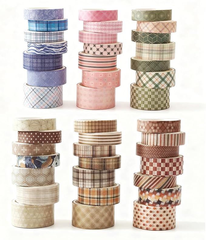 Bomichi Washi Tape, 42 Rolls Aesthetic Colored Decorative Cute Scrapbook Tape for Scrapbooking Supplies Journaling Craft Junk Journal