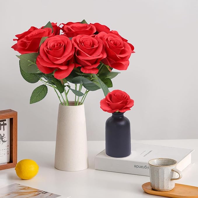Artificial Rose Flower Artificial Flowers Flower with Long Stem Silk Roses Bouquet for Wedding Bridal Shower Party Home Decoration (Red, 50 Pcs)