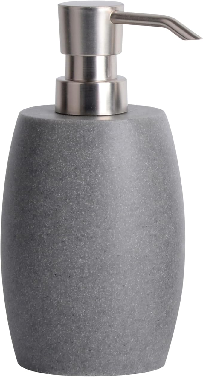 Clasin Home Sandstone Textured Resin Soap Dispenser with Metallic Pump and Waterproof Bottle Labels for Bathroom Kitchen Dish Hand Wash Shower Lotion Shampoo, 12 Oz, Gray