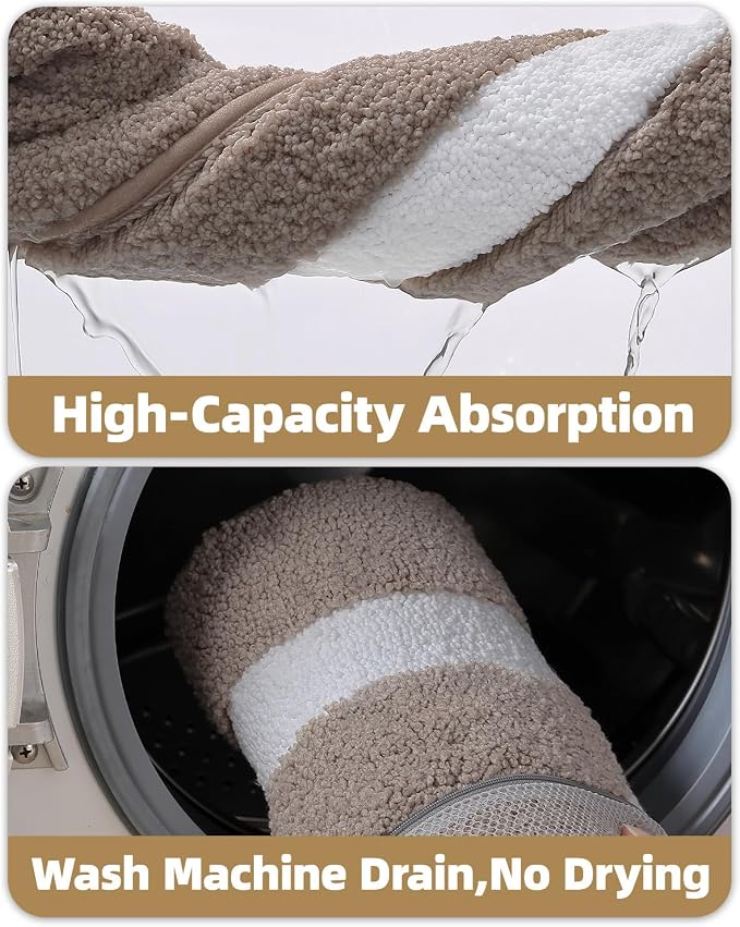 Color&Geometry Extra Soft Bathroom Rugs 30x20, Absorbent Microfiber Bath Rug, Non-Slip Bathroom mat, Washable Plush Bath Mats for Bathroom, Shower, Bathtub, Laundry, Taupe White