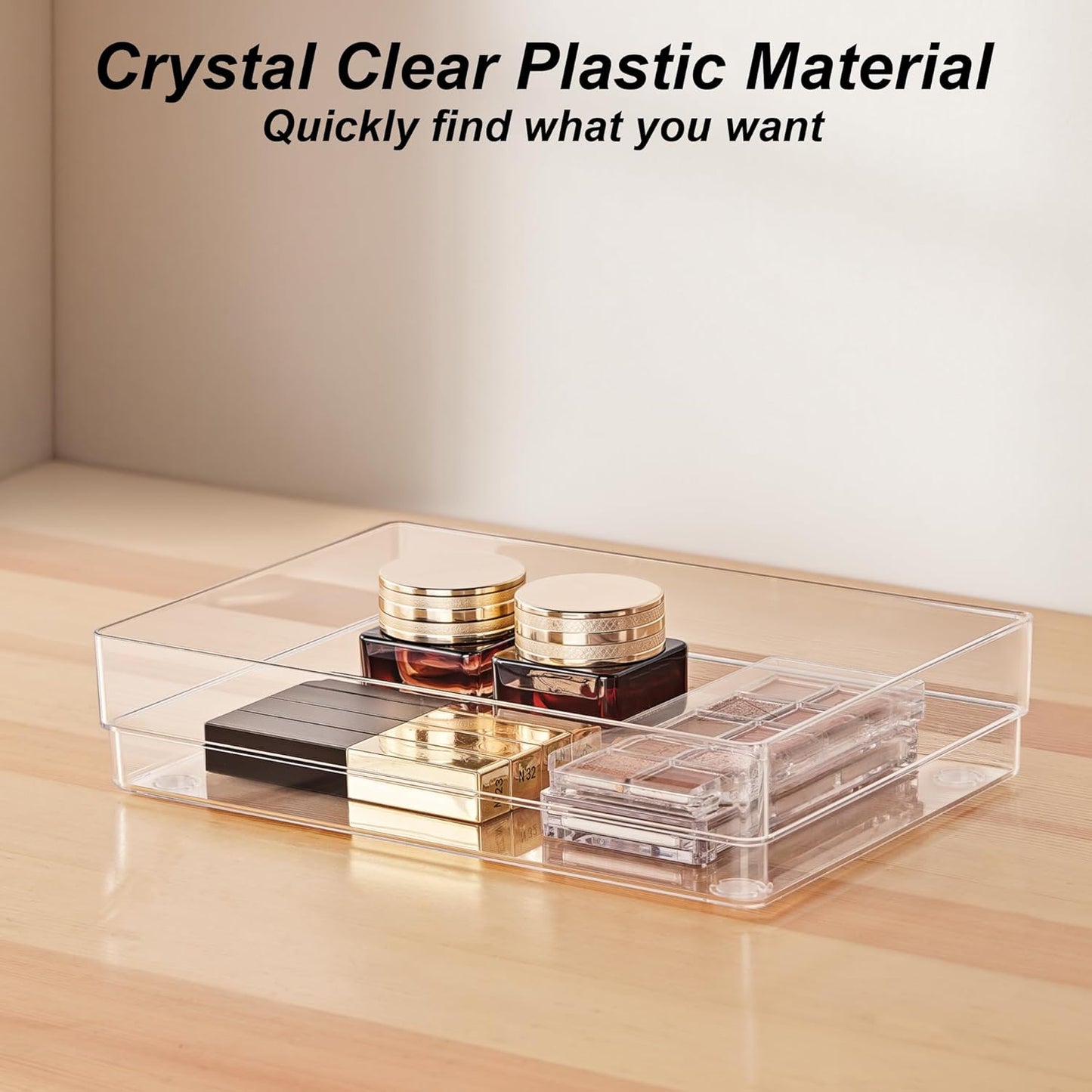 SMARTAKE 7-Piece Drawer Organizer - Non-Slip Silicone Pads for Makeup, Jewelry & Utensils | Clear Storage Trays
