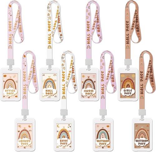 Ctosree Rainbow Hall Pass Lanyards Set - Unbreakable PVC Teacher Supplies for Classroom | 8 Pieces
