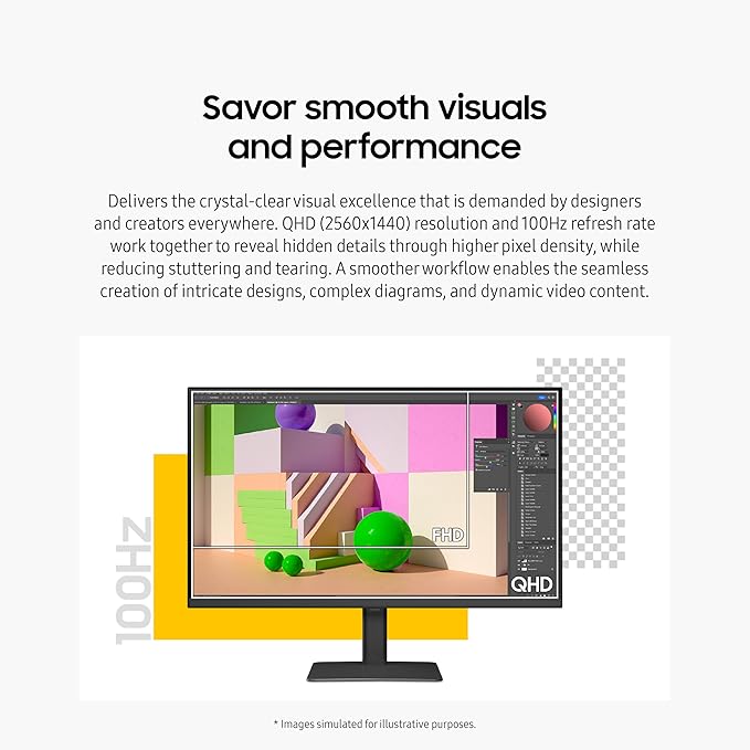 SAMSUNG 27" ViewFinity S6 (S60D) Series QHD High Resolution Computer Monitor, 100Hz, HDR10, Multiple Ports w/ HDMI, DisplayPort, USB-A, Easy Setup, Height Adjustable Stand, LS27D606EANXGO, 2024