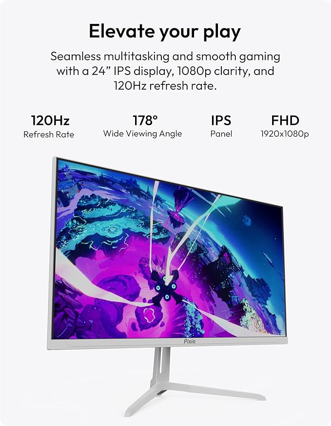 Pixio PX246 Wave White 24 inch 120Hz Refresh Rate FHD 1080p Resolution IPS Panel 4ms GTG Response Time Gaming Monitor with Adaptive Sync