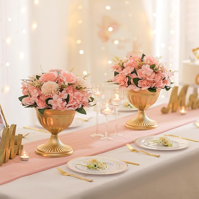 Sziqiqi Gold Vases for Wedding Centerpieces: 8.6in Big Metal Urn Vases Set of 10 Flower Arrangements for Flower Compote Vase for Wedding Decorations Table Pedestal Bowl Vase for Party