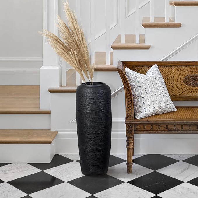 Large Rustic Ceramic Black Vase,19.7 Inch Tall Pottery Farmhouse Decor Floor Vase Vintage Flower Vases for Home Living Room Entryway Table Centerpiece Decor,Terracotta Vases,Wedding Gift