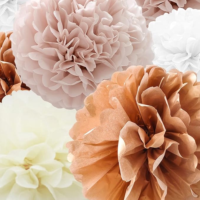 Tissue Paper Pompoms Paper Flower 22 Pcs Dusty Pink,Rose Gold,Ivory,White Paper Flower Ball for Birthday Bachelorette Wedding Baby Shower Bridal Shower Party Decoration