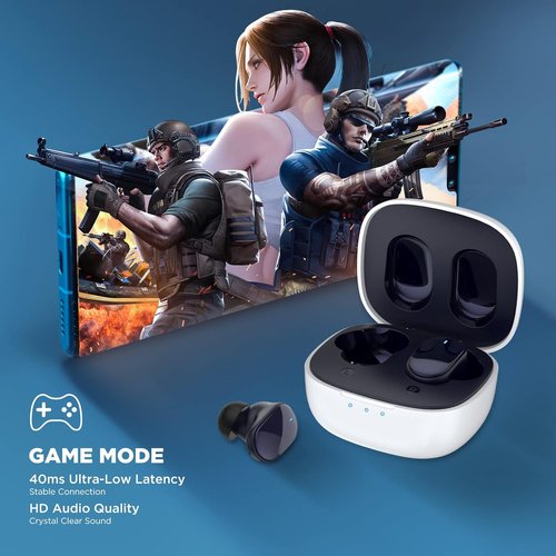 HTC True Wireless Earbuds - Bluetooth 5.3 Noise Cancelling In-Ear Headphones with 10mm Driver | Ultra Low Latency, 22H Playtime, Built-in Mic - Black