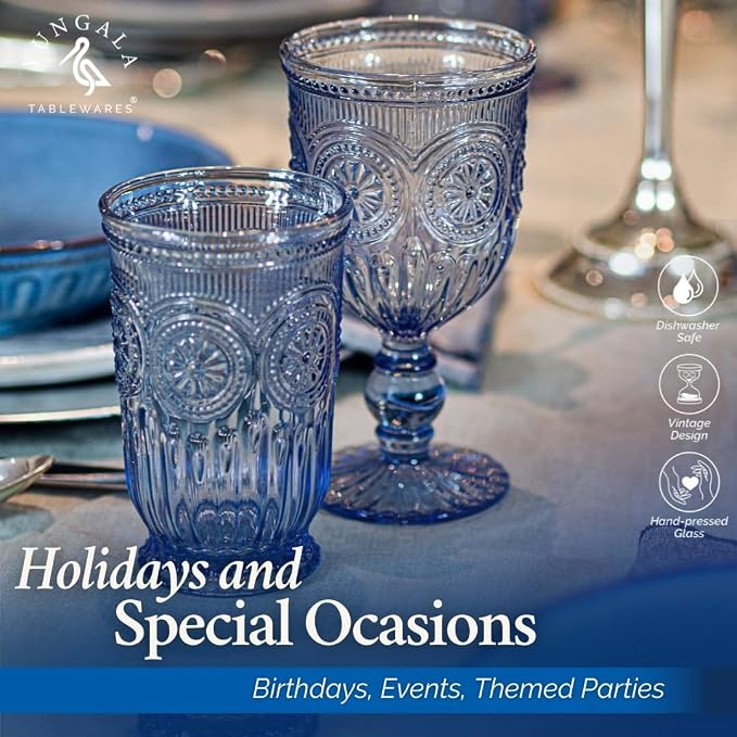 Blue Highball Glasses Set of 6 Tall Drinking Glasses 10 oz