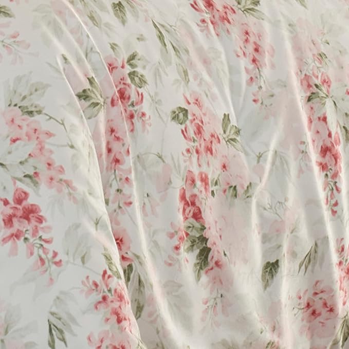 Laura Ashley - Twin Comforter Set, Plush Velour Micromink Face Bedding with Soft Cotton Reverse, Medium Weight for Year Round Use, 2 Piece Bed Set with Matching Pillowcase (Wisteria Pink)