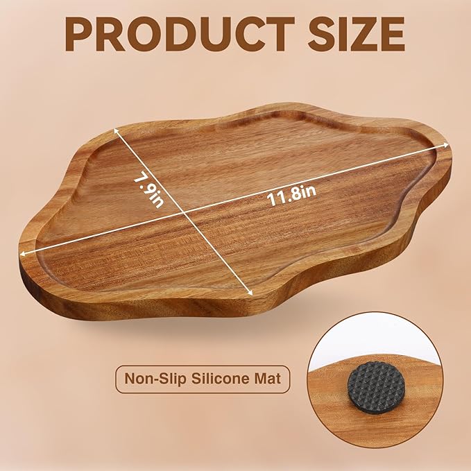 Small Decorative Tray Wood Decorative Serving Tray for Candles Perfume, Cloud Wooden Jewelry Tray Trinket Dish, Wooden Trays for Coffee Table Home Decor