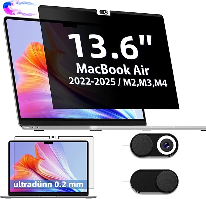 2-in-1 Office Magnetic Privacy Screen Protector with Camera Cover for MacBook Air 13.6/13” (2022-2025, M2/M3/M4), 13.6 inch Business Professional Removable Anti Glare Matte Blue Light Mac Filter Shield