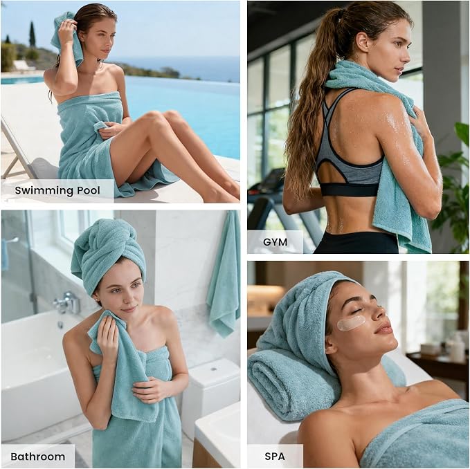 SEMAXE Bath Towel Set, 12 Piece Cotton Towel Set for Bathroom, More Towels for Family Use, Quick Dry with Hanging Loops, Easy Care, Blue