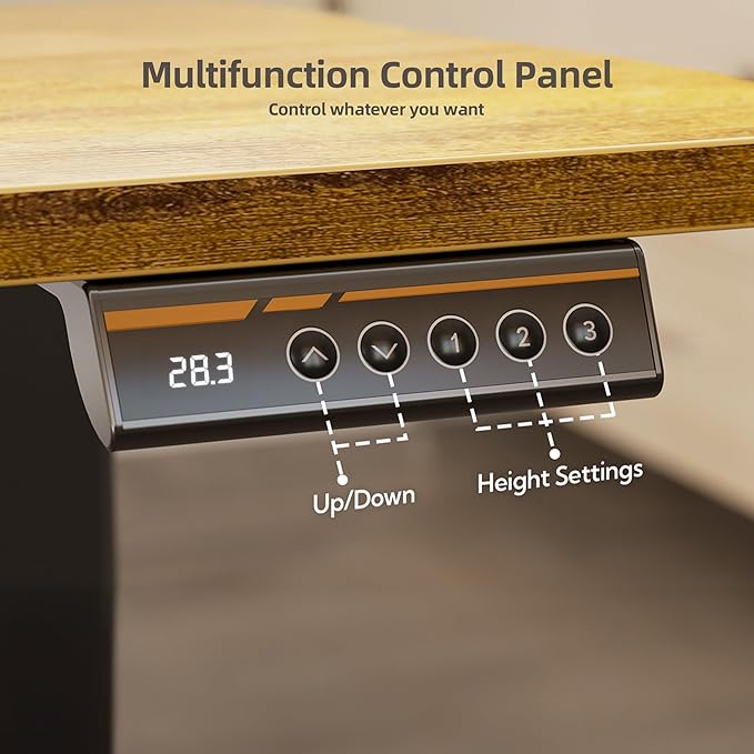 Claiks Electric Standing Desk with Shelf, 48 Inch Height Adjustable Standing Desk with LED Lights & Monitor Stand, Black Frame/Rustic Brown Top
