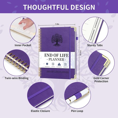 End of Life Planner - Spiral Estate Planning Organizer for Seniors | Large Print, 7.9"x10.4", Purple