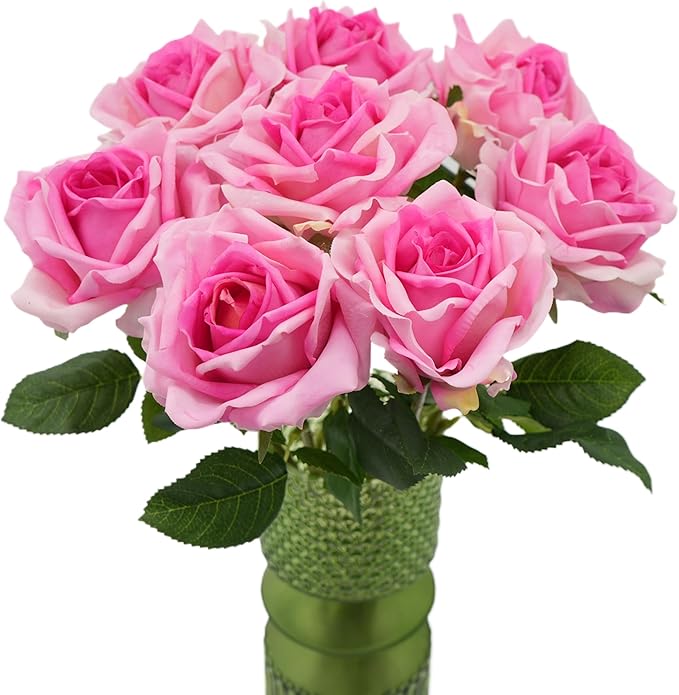 6 Pcs Silk Real Touch Latex Roses, Artificial Single Stem Big Bloom Faux Roses for Home Party Office Wedding Indoor Decor, Floral Arrangements, Table Centerpieces