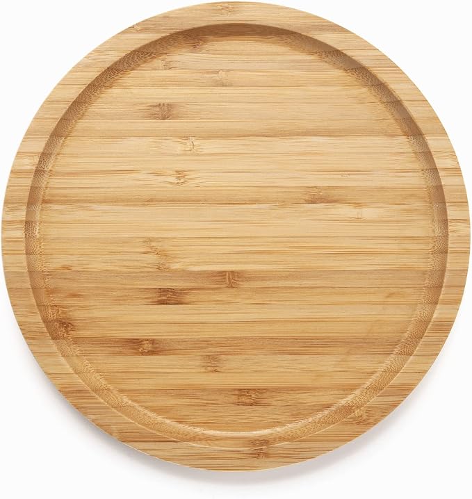 XIMISISE Round Bamboo Tray, Wood Serving Tray, Wooden Platter, Wood Charcuterie Board, Decorative Tray for Coffee Table, 7.9 inch