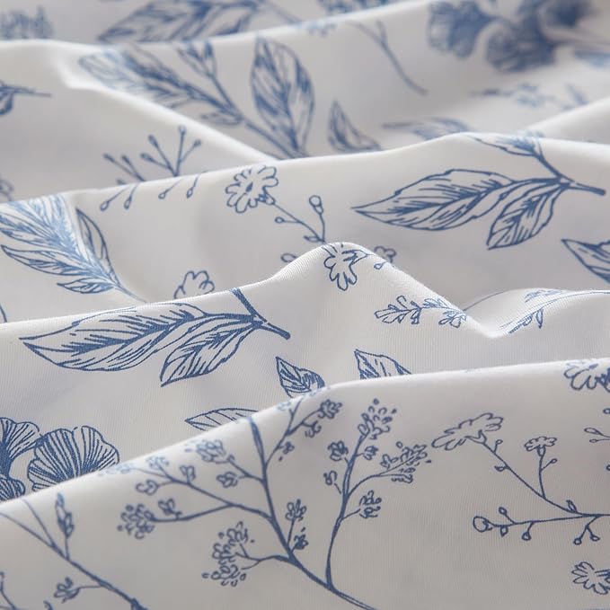 EAVD 3 Pieces Blue Floral Duvet Cover Full Size White Blue Soft Cotton Coquette Bedding Set for Girls Women Chic Shabby Garden Aesthetic Botanical Duvet Cover with Zipper Closure