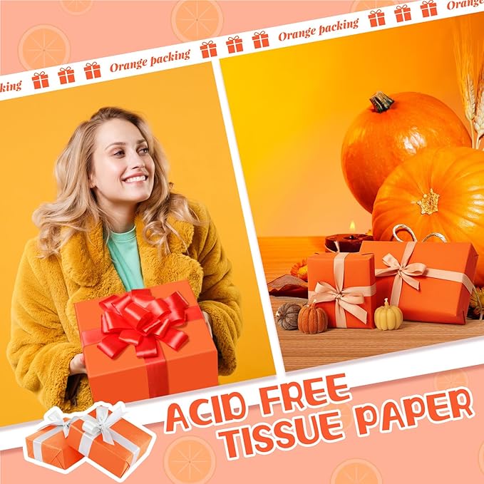 Qilery 500 Sheets Orange Tissue Paper Bulk for Gift Bags 15 x 20 Inch Acid Free Packaging Wrapping Decoupage Paper Sheets for Christmas Party Decoration DIY Craft, Bouquet, Wedding