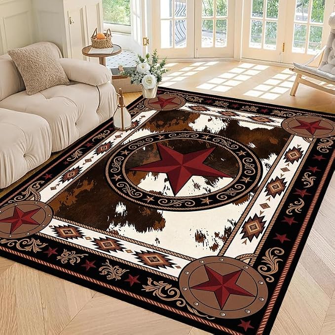 Vintage Star Rugs Non Slip Rustic Farmhouse Floor Mat Washable Carpet for Bedroom Living Room Nursery Playroom Classroom Home Decor,4'x6'