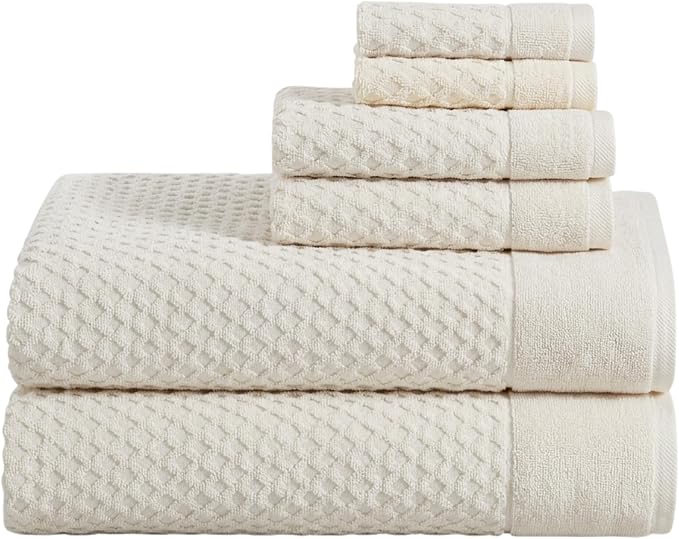 Great Bay Home Bath Towels - 100% Cotton 6 Piece Bath Sheet Set - Diamond Waffle Weave - Absorbent, Durable, Quick-Dry Towels for Bathroom (Ivory)