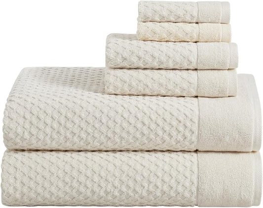 Great Bay Home Bath Towels - 100% Cotton 6 Piece Bath Sheet Set - Diamond Waffle Weave - Absorbent, Durable, Quick-Dry Towels for Bathroom (Ivory)