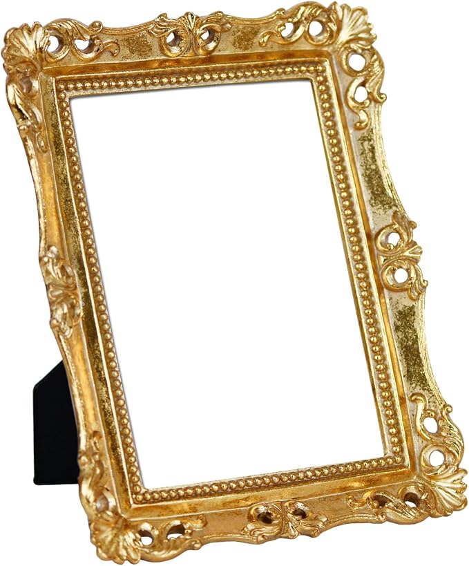 Funerom Vintage Decorative Mirror, Wall Mounted & Tabletop Makeup Mirror (Antique Gold, 8.8 x 6.8 inch)