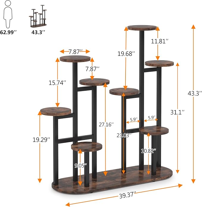 LITTLE TREE Multi-Tiered 11 Potted Plant Stand Indoor Tall Plant Shelf Flower Stands Plant Rack for Garden Balcony Living Room, Rustic Brown