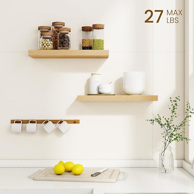 Dreamland Floating Shelves, 20Inch Rustic Wooden Wall Shelves for Bathroom|Bedroom|Kitchen, 2 Pack Deep Wall Mounted Book Shelf, Wood Storage Display Shelf for Home Decor, Rustic Brown