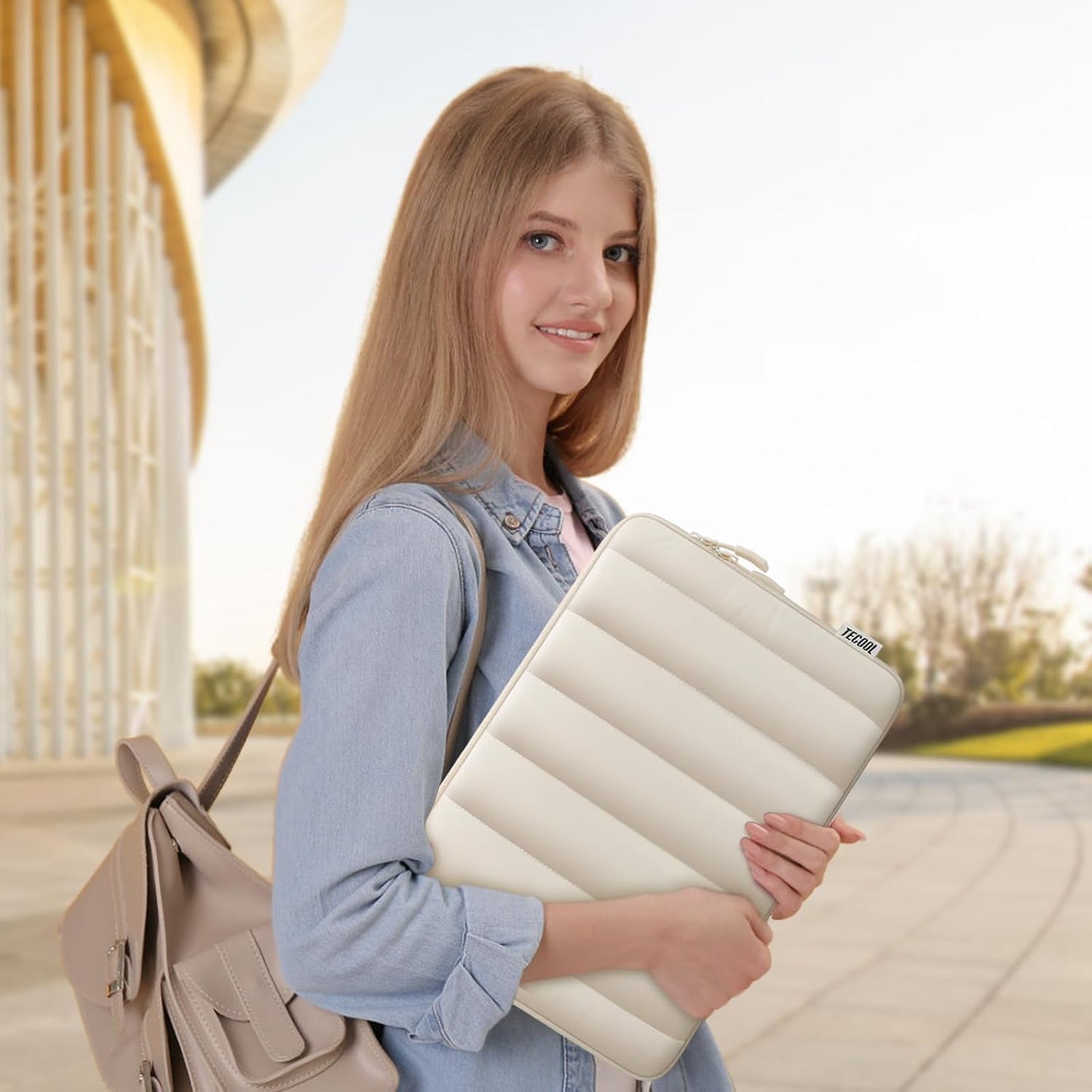 TECOOL Laptop Sleeve - 13.3 Inch Protective Case for MacBook Air & Pro | Stylish Beige Design