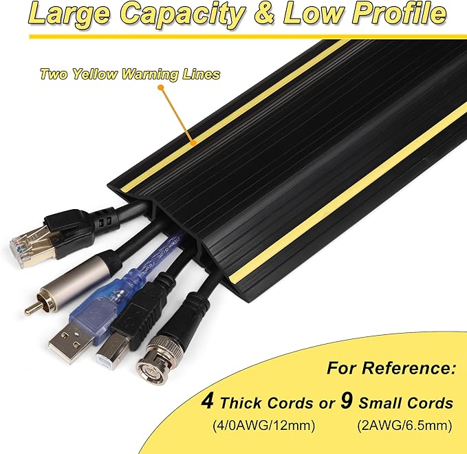 ZhiYo 4ft Cord Covers for Wires on Floor, Large Capacity Cord Hider Floor Wire Covers for Cords, Cable Protector Cable Management Prevent Cable Trips, for Home Office