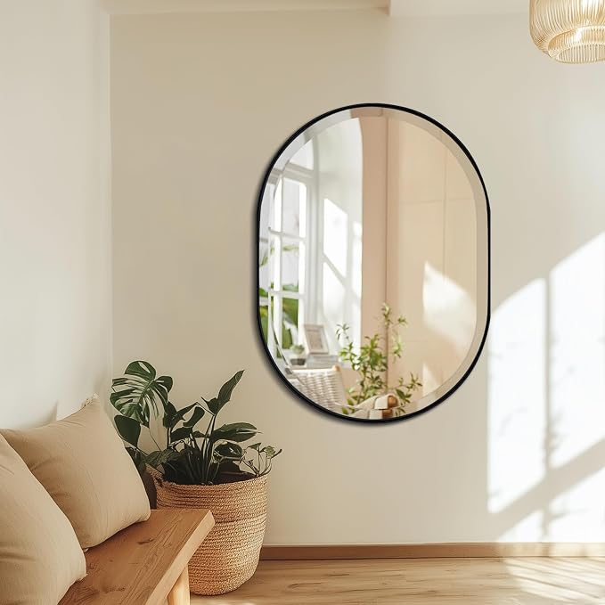 POZINO Oval Beveled Mirror, 22"x30" Bathroom Vanity Mirror Over Sink, Pill Shaped Capsule Wall Mounted Mirrors, Modern Oblong Mirrors for Living Room Bedroom Entryway, Hangs Vertically or Horizontally