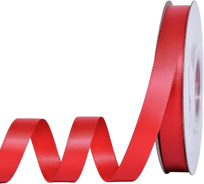YAMA Red Double Faced Satin Ribbon 1/2 Inch 25 Yards Thin Red Fabric Ribbon for Gift Wrapping Crafts Bows Wedding Party Decoration