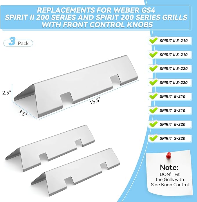Webonbake 15.3 inch Flavorizer Bars for Weber GS4 Spirit II & I E210 S210 E220 S220 Grill with Front Control Knobs, Stainless Steel Heat Plate Flavor Bar Replacement for 7635, 3 Pack