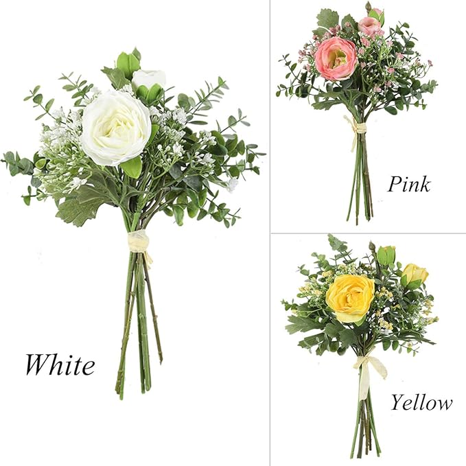 famibay Artificial Flowers 2 Pack White Artificial Roses with Stems Baby Breath for DIY Bouquets Wedding Centerpieces Party Table Decoration Home