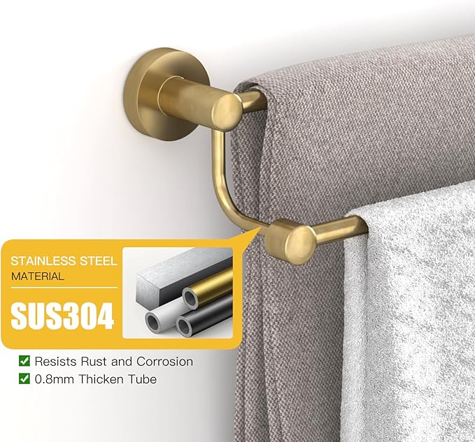 BESy Adjustable 16-26 Inches Double Bath Towel Bar for Bathroom SUS304 Stainless Steel Towel Holder, Hotel Style Wall Mount with Screws Hand Towel Bar Towel Rack Rod Hanger, Antique Brass