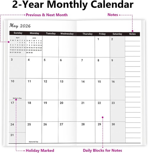 Pocket Calendar 2026-2027 by [Brand Name] - Compact Two-Year Monthly Planner in Purple for On-the-Go Scheduling