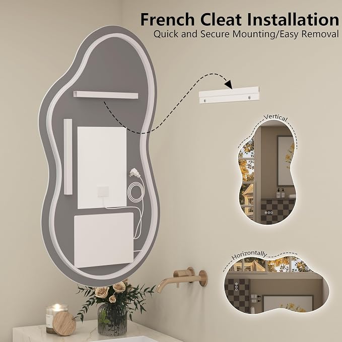 48x26 Inch Irregular LED Backlit Bathroom Mirror, Asymmetrical Cloud Led Lighted Vanity Mirror for Wall, Anit-Fog, Dimmable, Memory, Shatterproof (Horizontal/Vertical)