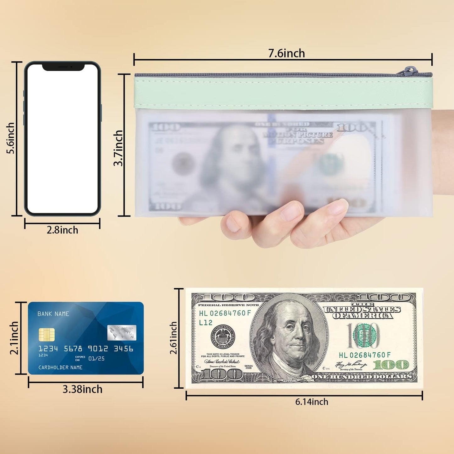 VOCHIC 4-Piece Money Bag Set - Multi-Purpose Zipper Envelopes for Cash, Coins & Bills | 7.6 x 3.7 Inch